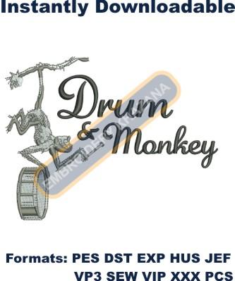 Monkey with drum embroidery design
